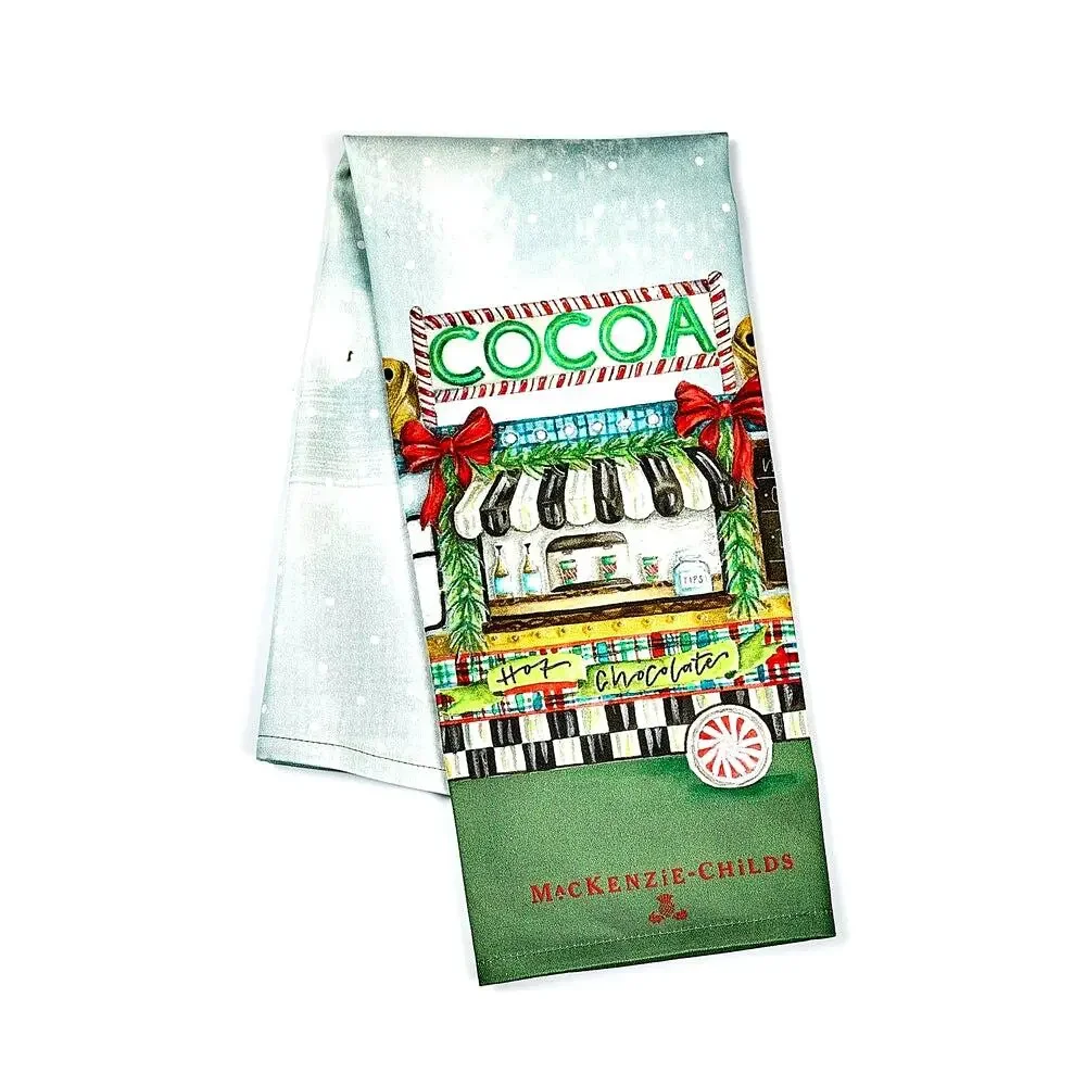 NEW Mackenzie-Childs Hot Cocoa Food Truck Kitchen Dish Towel 18x26 Cotton